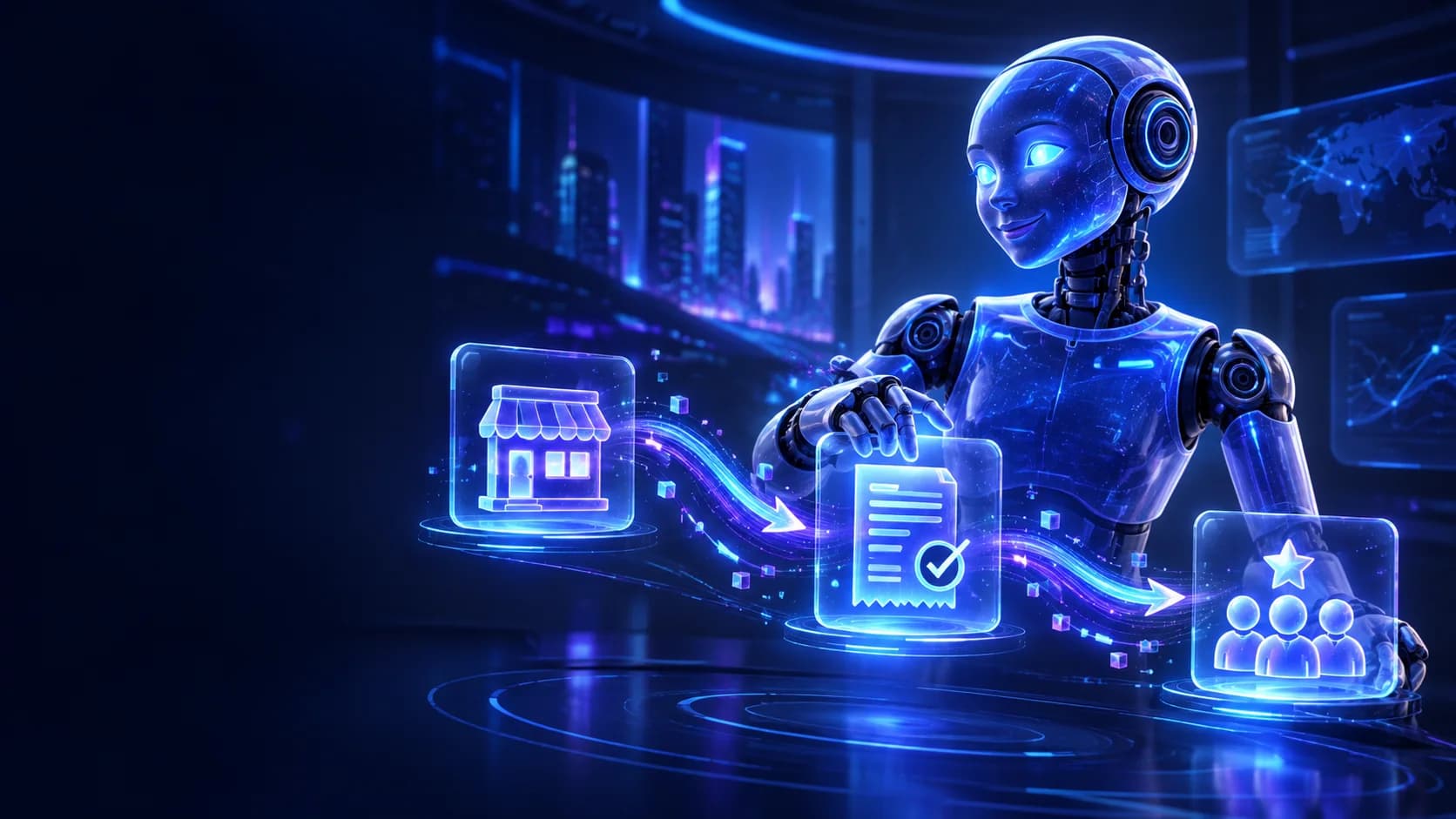 AI assistant linking a business, verified invoice, and partner network